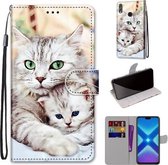 Voor Huawei Honor 8X Gekleurde Tekening Cross Textuur Horizontale Flip PU Lederen Case met Houder & Kaartsleuven & Portemonnee & Lanyard (Big Cat Holding Kitten)