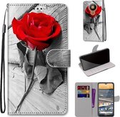 Voor Nokia 5.3 Gekleurde Tekening Cross Textuur Horizontale Flip PU Lederen Case met Houder & Kaartsleuven & Portemonnee & Lanyard (Hout Rode Roos)