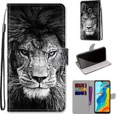 Voor Huawei P30 Lite Gekleurde Tekening Cross Textuur Horizontale Flip PU Lederen Case met Houder & Kaartsleuven & Portemonnee & Lanyard (B11 Zwart Wit Leeuwenkop)