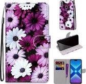 Voor Huawei Honor 8X Gekleurde Tekening Cross Textuur Horizontale Flip PU Lederen Case met Houder & Kaartsleuven & Portemonnee & Lanyard (Chrysanthemum Roze Wit Paars)