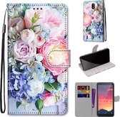 Voor Nokia C2 Gekleurde Tekening Cross Textuur Horizontale Flip PU Lederen Case met Houder & Kaartsleuven & Portemonnee & Lanyard (Licht Roze Boeket)
