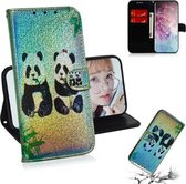 Gekleurde tekening patroon Kleurrijke magnetische gesp Horizontale flip PU lederen tas met houder & kaartsleuven & portemonnee & lanyard voor Galaxy Note 10+ / 10+ 5G (twee panda's)