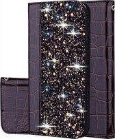 Voor Galaxy A30s / A50s Krokodiltextuur Glitterpoeder Horizontale flip lederen tas met kaartsleuven en houder (zwart)