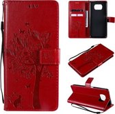 Voor Xiaomi Poco X3 NFC Tree & Cat Pattern Pressed Printing Horizontale Flip PU lederen tas met houder & kaartsleuven & portemonnee & lanyard (rood)