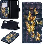 3D Gekleurde Tekening Patroon Horizontale Flip Leren Case voor Galaxy A70, met Houder & Kaartsleuven & Portemonnee (Zwarte Achtergrond Vlinder)