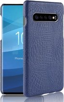 Schokbestendig Crocodile Texture PC + PU-hoesje voor Galaxy S10 5G (blauw)