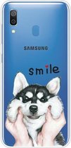 Voor Samsung Galaxy A40 Gekleurd tekeningpatroon Zeer transparant TPU beschermhoes (Pinch Dog)