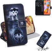 Voor Galaxy A11 & M11 Gekleurde Tekening Horizontale Flip Leren Case met Houder & Kaartsleuf & Portemonnee (Wolf en Hond)