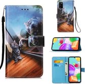 Voor Galaxy A41 Schilderen Horizontale Flip Leren Case met Houder & Kaartsleuf & Portemonnee & Lanyard (Spiegel Kat)