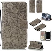 Voor Galaxy A41 Lace Flower Embossing Pattern Horizontale Flip lederen tas, met houder & kaartsleuven & portemonnee & fotolijst & lanyard (grijs)
