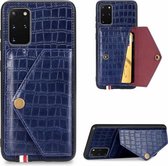 Voor Samsung Galaxy S20 Plus Krokodilpatroon PU + TPU + PVC Breukvast gsm-hoesje met magnetische onzichtbare houder en kaartsleuven (blauw)