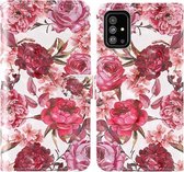 Voor Samsung Galaxy A51 3D Schilderij Gekleurd Tekening Patroon Horizontaal Flip TPU + PU Leren Hoesje met Houder & Kaartsleuven & Portemonnee & Lanyard (Kleine Rode Bloem)