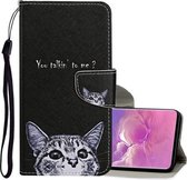 Voor Samsung Galaxy S10 + Gekleurde Tekening Patroon Horizontale Flip Leren Case met Houder & Kaartsleuven & Portemonnee & Lanyard (Kleine Kat)