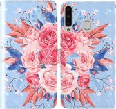 Voor Samsung Galaxy A20 & A30 3D-schilderij Gekleurd tekeningpatroon Horizontaal Flip TPU + PU-lederen hoes met houder & kaartsleuven & portemonnee & lanyard (gekleurde bloemen)