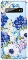 Voor Samsung Galaxy S10 5G schokbestendig geschilderd TPU beschermhoes (blauw witte rozen)