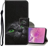 Voor Samsung Galaxy S10 + Gekleurde Tekening Patroon Horizontale Flip Leren Case met Houder & Kaartsleuven & Portemonnee & Lanyard (Zwarte Kat)