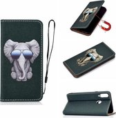 Voor Huawei Y6p Pure Color Painting Horizontale Flip Leather Case met Card Slot & Holder (Elephant)