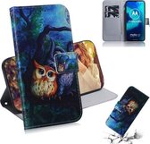 Voor Motorola Moto G8 Power Lite Gekleurde Tekening Horizontale Flip Lederen Case met Houder & Kaartsleuf & Portemonnee (Olieverf Uil)
