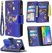 Voor Huawei Y6p Gekleurde Tekening Patroon Rits Horizontale Flip Leren Case met Houder & Kaartsleuven & Portemonnee (Paarse Vlinder)