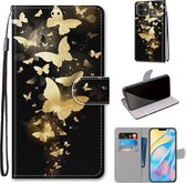 Gekleurde tekening Cross Texture Horizontale Flip PU lederen tas met houder & kaartsleuven & portemonnee & lanyard voor iPhone 12 mini (Golden Butterfly Group)