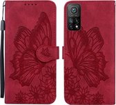 Voor Xiaomi Mi 10T Pro 5G Retro Skin Feel Butterflies Embossing Horizontale Flip lederen tas met houder & kaartsleuven & portemonnee (rood)