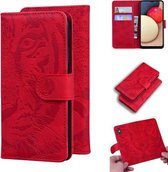 Voor Samsung Galaxy A02s EU-versie Tijger reliëfpatroon Horizontale flip lederen tas met houder & kaartsleuven en portemonnee (rood)
