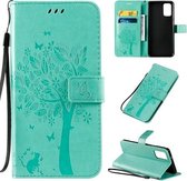 Voor Galaxy S20 + Tree & Cat Pattern Pressed Printing Horizontale Flip PU lederen tas met houder & kaartsleuven & portemonnee & lanyard (groen)