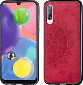 Voor Galaxy A70s in reliëf gemaakt Mandala-patroon PC + TPU + stoffen telefoonhoes met draagkoord en magnetisch (rood)