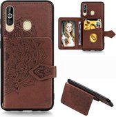 Voor Galaxy A60 Mandala Reliëf Magnetische Doek PU + TPU + PC Case met Houder & Kaartsleuven & Portemonnee & Fotolijst & Riem (Bruin)