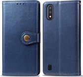 Voor Galaxy A01 retro effen kleur lederen gesp mobiele telefoon bescherming lederen tas met fotolijst & kaartsleuf & portemonnee & beugel functie (blauw)
