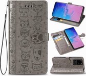 Voor Galaxy S20 Ultra Leuke Kat en Hond Reliëf Horizontale Flip PU Leren Case met Houder / Kaartsleuf / Portemonnee / Lanyard (Grijs)
