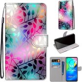 Voor Motorola Moto G8 Power Gekleurde Tekening Cross Textuur Horizontale Flip PU Lederen Case met Houder & Kaartsleuven & Portemonnee & Lanyard (Doorschijnend Glas)