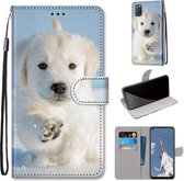 Voor OPPO A52 / A92 / A72 Gekleurde Tekening Cross Textuur Horizontale Flip PU Lederen Case met Houder & Kaartsleuven & Portemonnee & Lanyard (Sneeuw Puppy)