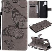 Voor OPPO A53 (2020) / A53s / A33 (2020) / A32 3D-vlinders reliëfpatroon horizontale flip lederen tas met houder & kaartsleuf & portemonnee (grijs)