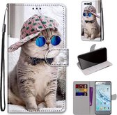 Voor Huawei Honor 9 Gekleurde Tekening Cross Textuur Horizontale Flip PU Lederen Case met Houder & Kaartsleuven & Portemonnee & Lanyard (B20 Slant Hat Blue Mirror Cat)