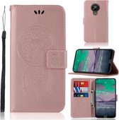 Voor Nokia 3.4 Windgong Uil Embossing Patroon Horizontale Flip Leren Case, met Houder & Kaartsleuven & Portemonnee (Rose Goud)