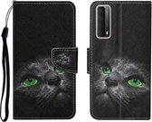 Voor Huawei P Smart 2021 / Y7a Gekleurde Tekening Patroon Horizontale Flip Leren Case met Houder & Kaartsleuven & Portemonnee (Zwarte Kat)