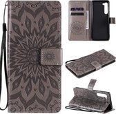 Voor Motorola Edge Pressed Printing Zonnebloempatroon Horizontale Flip PU lederen tas met houder & kaartsleuven & portemonnee & lanyard (grijs)