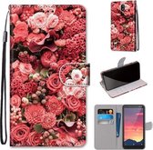 Voor Nokia C2 Gekleurde Tekening Cross Textuur Horizontale Flip PU Lederen Case met Houder & Kaartsleuven & Portemonnee & Lanyard (Roze Rozentuin)