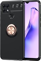 Voor OPPO A15 metalen ringhouder 360 graden roterende TPU-hoes (zwart + roségoud)