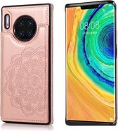 Voor Huawei Mate 30 dubbele gesp Mandala patroon PU + TPU beschermhoes met kaartsleuven & houder & fotolijst (rose goud)