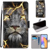 For Honor 10X Lite Gekleurde Tekening Cross Textuur Horizontale Flip PU Lederen Case met Houder & Kaartsleuven & Portemonnee & Lanyard (Fission Lion)