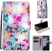 Voor Nokia 2.4 Gekleurde Tekening Cross Textuur Horizontale Flip PU Lederen Case met Houder & Kaartsleuven & Portemonnee & Lanyard (Gradient Kleurrijke Bloem)