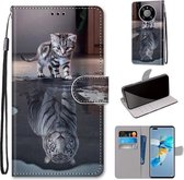 Voor Huawei Mate 40 Pro Gekleurde Tekening Cross Textuur Horizontale Flip PU Lederen Case met Houder & Kaartsleuven & Portemonnee & Lanyard (Kat Wordt Tijger)