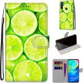 Voor Motorola Moto G8 Power Gekleurde Tekening Cross Textuur Horizontale Flip PU Lederen Case met Houder & Kaartsleuven & Portemonnee & Lanyard (Groene Citroen)