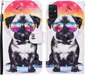 Voor Samsung Galaxy A71 Gekleurde Tekening Patroon Horizontale Flip Leren Case met Houder & Kaartsleuven & Portemonnee (Bril Hond)