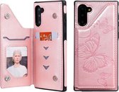 Voor Galaxy Note10 Butterfly Embossing Pattern schokbestendige beschermhoes met houder & kaartsleuven & fotolijst (rose goud)