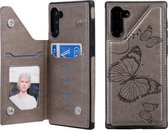 Voor Galaxy Note10 Butterfly Embossing Pattern Schokbestendige beschermhoes met houder & kaartsleuven & fotolijst (grijs)