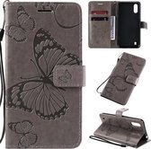 Voor Galaxy A01 3D vlinders reliëf patroon horizontaal flip lederen tas met houder & kaartsleuf & portemonnee & lanyard (grijs)