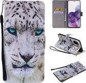 Voor Galaxy S20 + schilderij horizontale flip lederen tas met houder & kaartsleuf & lanyard (witte luipaard)